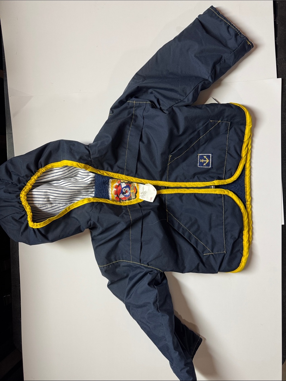 Vintage 1980s/90s Kool Kats Navy Yellow Nautical Hooded Jacket Size 24 month